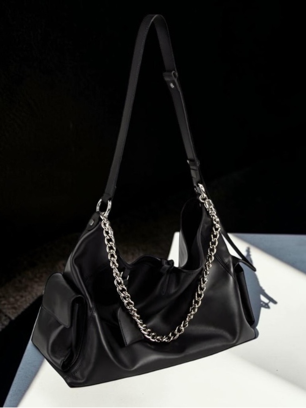 Leather Handbag with Croc Print, Top Handle, and Cross-body Shoulder strap